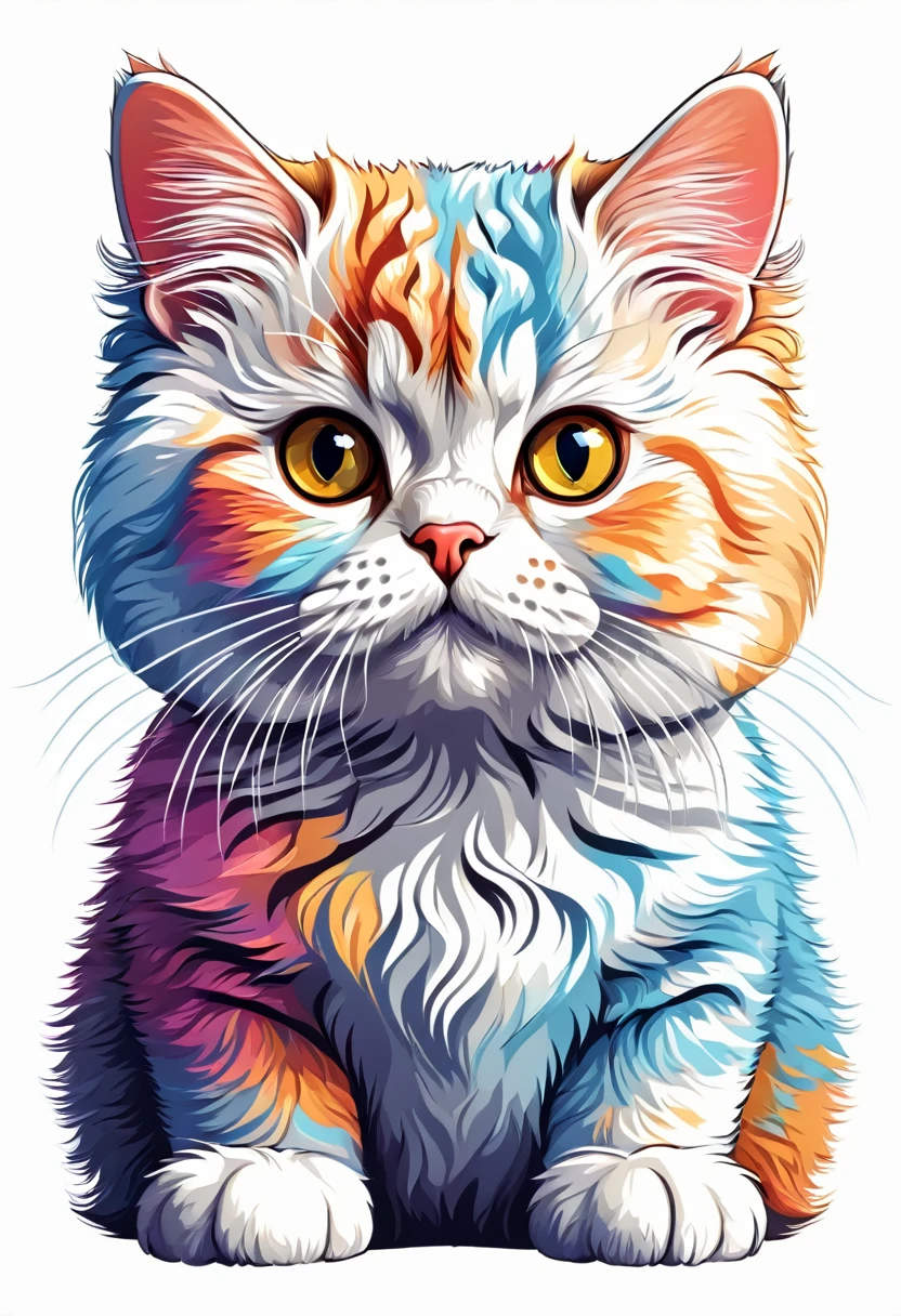 A t-shirt with graphic design art, flat illustration of a Selkirk Rex breed cat,  cuddly, colorful tones, highly detailed cleanliness, imagem vectorial, photorealistic masterpiece, professional photograpy, plain white background, isometric, Vibrant, vector