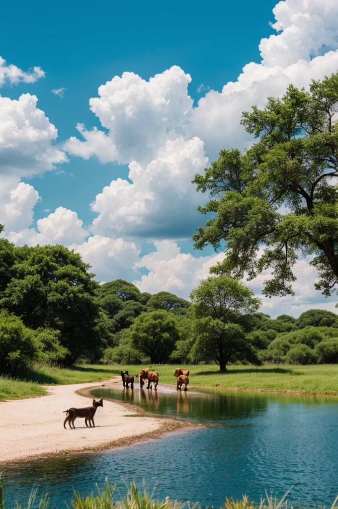 A happy life containing animals, nature and skies