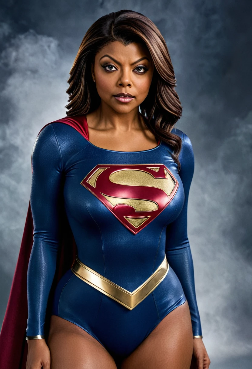 Taraji P. Henson Supergirl; HD. Photograph, ((realism)), extremely high quality RAW photograph, ultra detailed photograph, sharp focus, high resolution, (detailed skin:1,3),high quality, film grain, Fujifilm XT3,Highly Detailed, movie, (Cinematic Photo:1.3) of (Realistic:1.3); 2000s movies