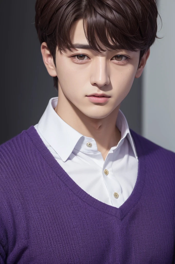 (good quality) (realisitic) (detailded) Jungkook with long purple strands