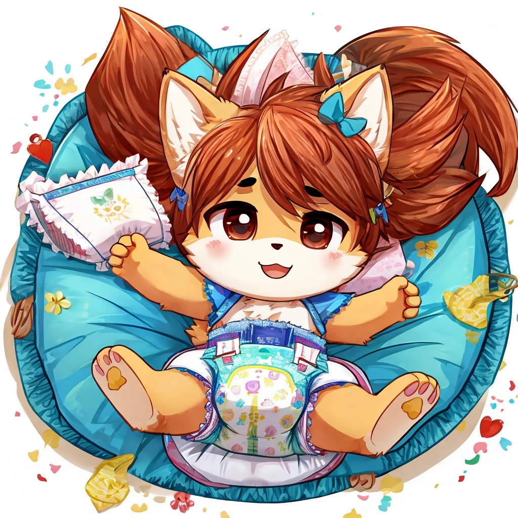 Furry Peeing open diaper, open diaper, diaper change, chibi