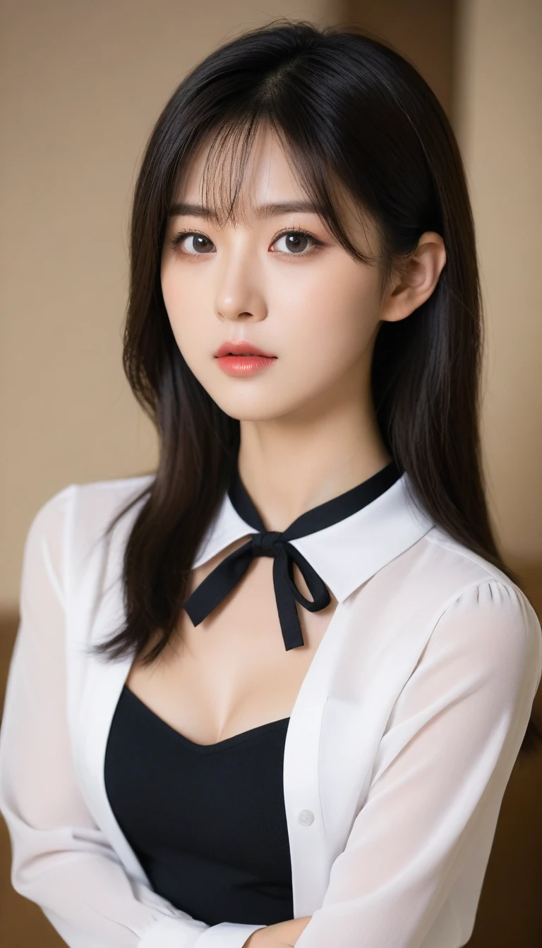 8K, Ultra-high resolution, Highest quality, masterpiece, 三分割法によるphotograph,Surreal, photograph, 1 girl, (s old:1.3), pretty girl, Cute face, Beautiful eyes in every detail, 細かくdetailedに,masterpiece,, One Girl:1.2, Japan Female Announcer,whole body,Young Wife, (night, (Neon Signs), (Blurred Background), ((See-through blouse)), (White blouse)), , Very slim, Black Pencil Skirt、Full of cleanliness,A carefree smile,Healing the heart,Semi-long layered hair,Looking at the audience、beauty,Long neck、Laugh a little、Please close your mouth and laugh、(((Ideal body type))),A-cup small breasts :2,、Portraiture:2、Perfect Anatomy、鮮明なdetailed、detailed、Surreal、Light and shadow,Strong light