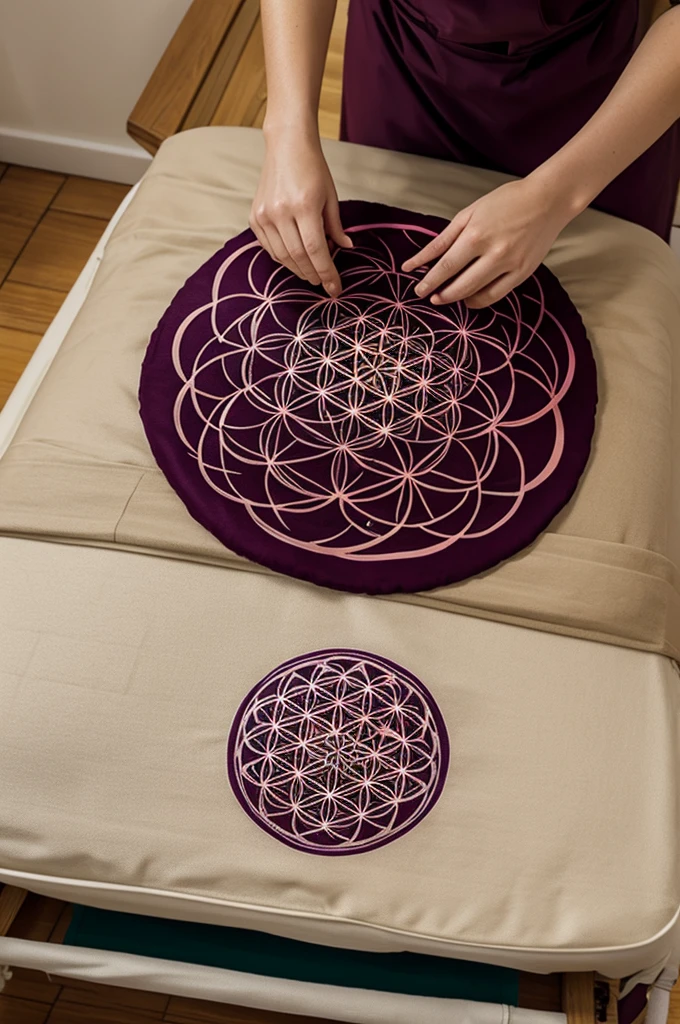 Flower of life on a stretcher with the name of reiki