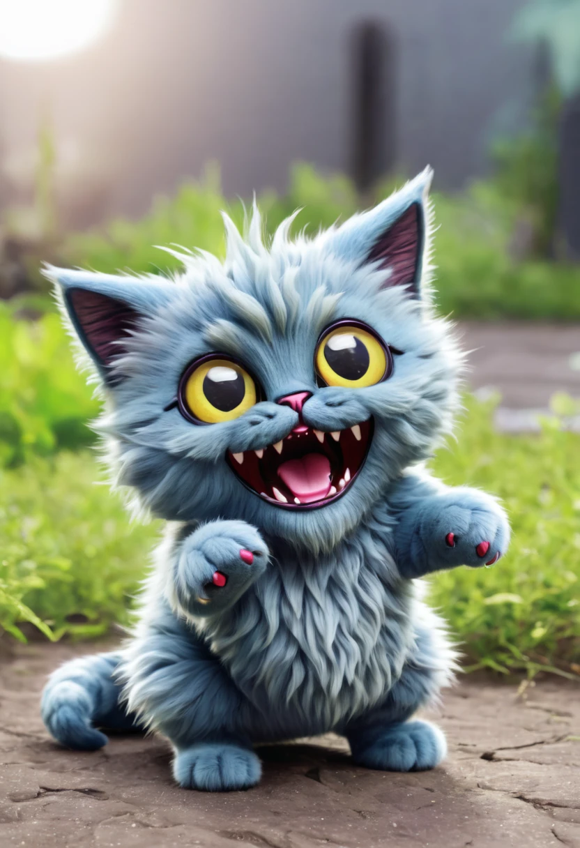 A cute cat monster outing from ground 