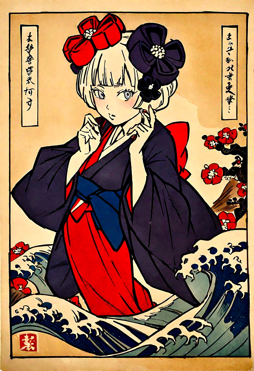 Highest quality, Hokusai's Style, Ukiyo-e, woman,Trump