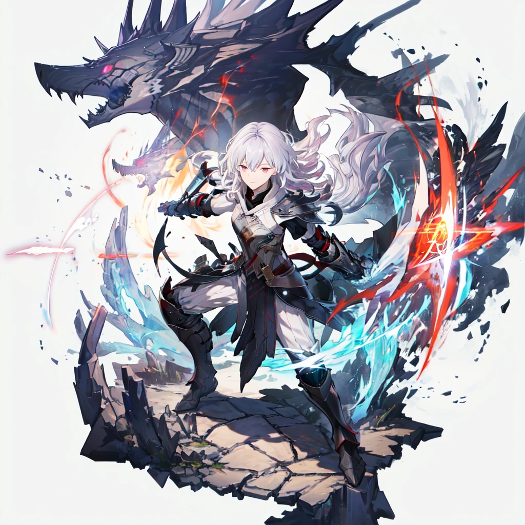 [(white background:1.5), ::2]1girl, solo,(isometric:0.75), best quality, (extremely detailed CG unity 8k wallpaper), (best quality), (best illustration), (best shadow), absurdres, realistic lighting, (Abyss), beautiful detailed glow, anime, dark sakura, pink eyes, white hair, herrscher, Herrscher of the Void, black armour, Honkai impact, combat, smirk, serious expression, (aura, energy, battle stance:1.2), dynamic pose, daedric, skyrim, (mythical armor, magic, runic armor, runes:1.22), clear face,