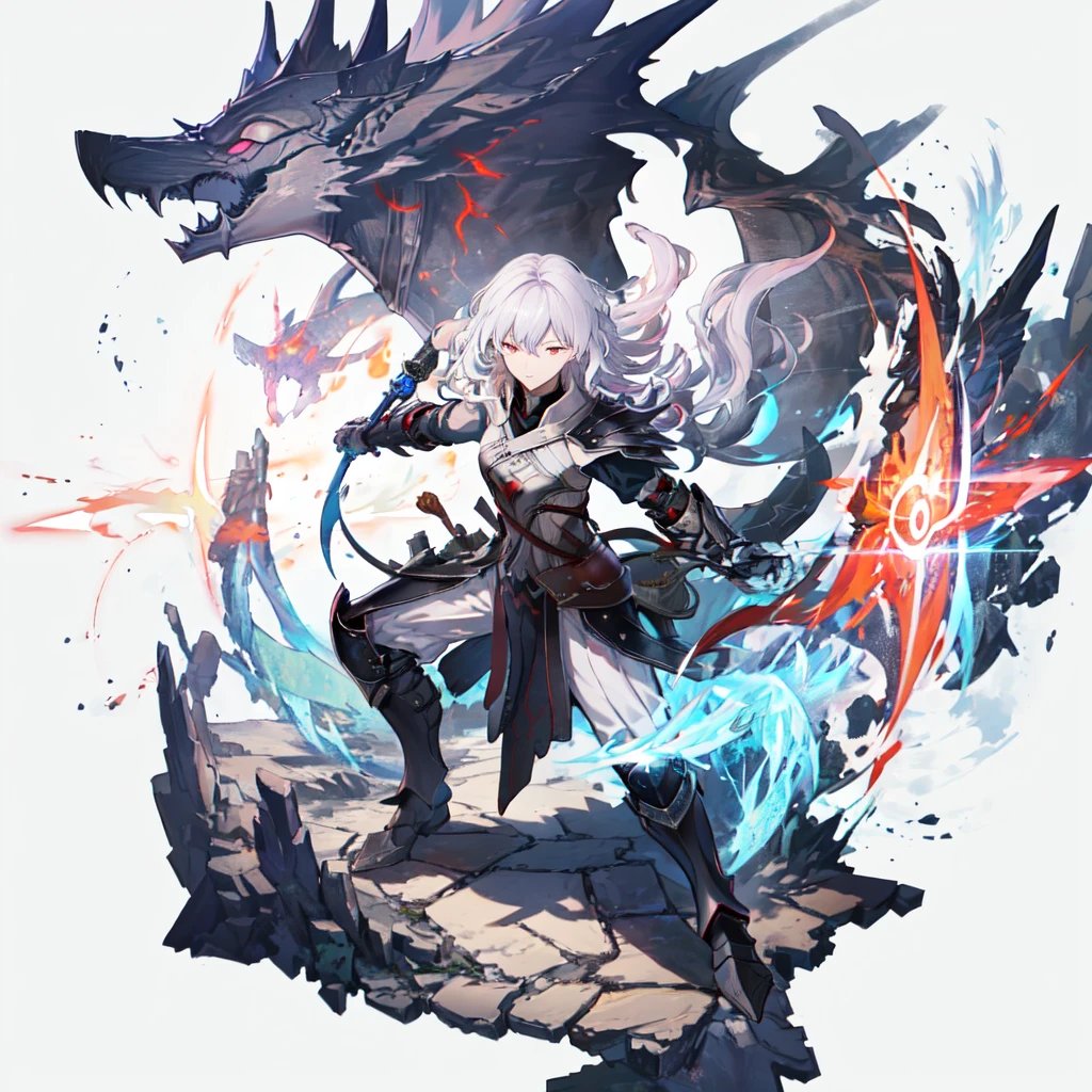 [(white background:1.5), ::2]1girl, solo,(isometric:0.75), best quality, (extremely detailed CG unity 8k wallpaper), (best quality), (best illustration), (best shadow), absurdres, realistic lighting, (Abyss), beautiful detailed glow, anime, dark sakura, pink eyes, white hair, herrscher, Herrscher of the Void, black armour, Honkai impact, combat, smirk, serious expression, (aura, energy, battle stance:1.2), dynamic pose, daedric, skyrim, (mythical armor, magic, runic armor, runes:1.22), clear face,