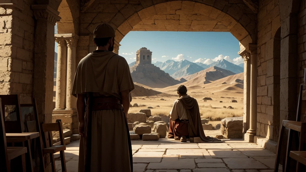 Biblical scene: Artist's depiction of the Ark of the Covenant being carried by Levites.
