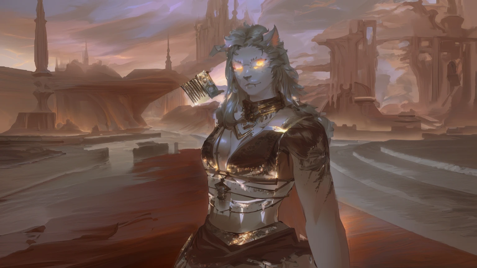 a beautiful catgirl anthro, ffxiv heavensward landscape, detailed fantasy character, dramatic lighting, rich colors, cinematic composition, concept art, digital painting, (best quality,4k,8k,highres,masterpiece:1.2),ultra-detailed,(realistic,photorealistic,photo-realistic:1.37),dynamic pose,intricate details,exquisite textures,vibrant colors,dramatic shadows,glowing eyes,detailed facial features,flowing hair,elegant dress,detailed jewelry,mysterious atmosphere,fantastical setting