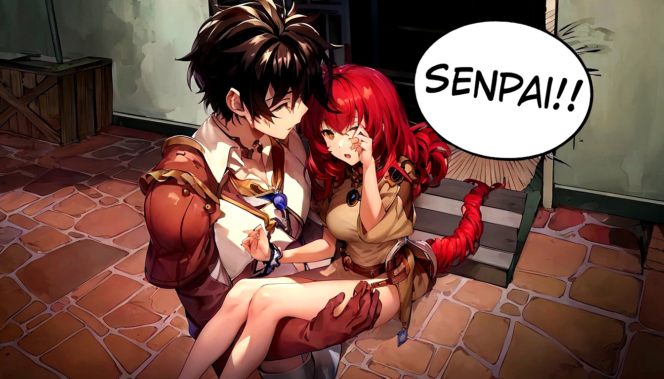 anime - style picture of a couple sitting on a bench with a comic bubble above them, ben maier and sakimichan, sfw version, anime in fantasy style, kawacy, fus rei, shadowverse style, sakimichan and frank franzzeta, manhwa, granblue fantasy, hidari and vlop, lewd