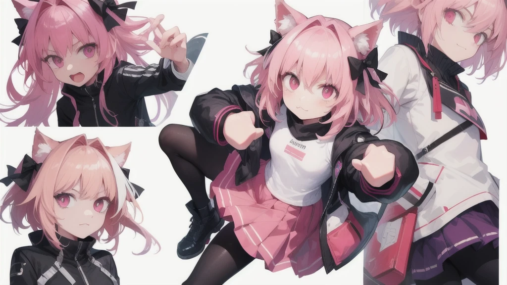 score_9, score_8_up, score_7_up, score_6_up, score_5_up, score_4_up, (((blank_background, white_background))), 1girl, solo, necoarc, lit pupils, cat ears, (pink hair, pink_eyes), chibi, :3, turtleneck, fight_pose, astolfo_costume, purple skirt, pantyhose,NECOARC PINK HAIR,NECOARC BLONDE HAIR