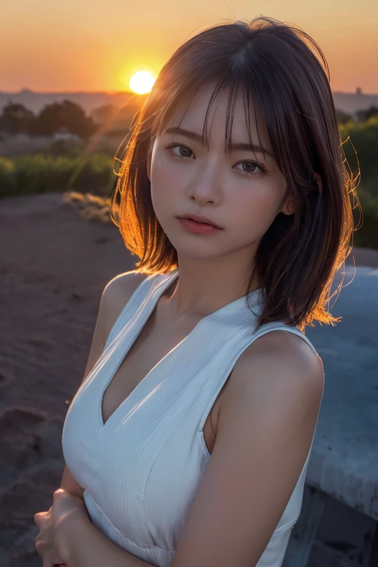 (Highest quality:1.4),(masterpiece:1.4),(Realistic:1.4),(Realistic:1.2),(超High resolution, RAW Photos:1.4),(High resolution, Very detailed:1.2),(8K:1.2),Movie Photos,a photo of a dark-haired,One Girl,alone,wear ,((China dress))、((Upper Body:1.3)),((Sunrise time/Sunrise time/Sunrise time:1.3))