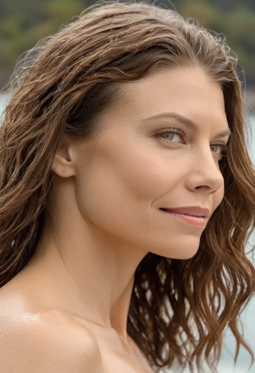 high quality Erotic shot , celebrity erotic photograph , nude, topless, brown, ( lauren_cohan x Gwyneth Paltrow : face )slight curly hair:1.4, breast revealing , extremely long hair , erotic photoshoot , fit muscular figure , exhausted look, wet, shiny sweaty skin, seductive smiling , posing on vacation side, wet hair, dark atmosphere, erotic lighting , rosy white pale skin tone , celebrity, female, woman, hollywood actress, , erotic angle , fleshy muscular woman , ( natural lights, depth of field, insanely detailed skin texture, hyper detailed features )