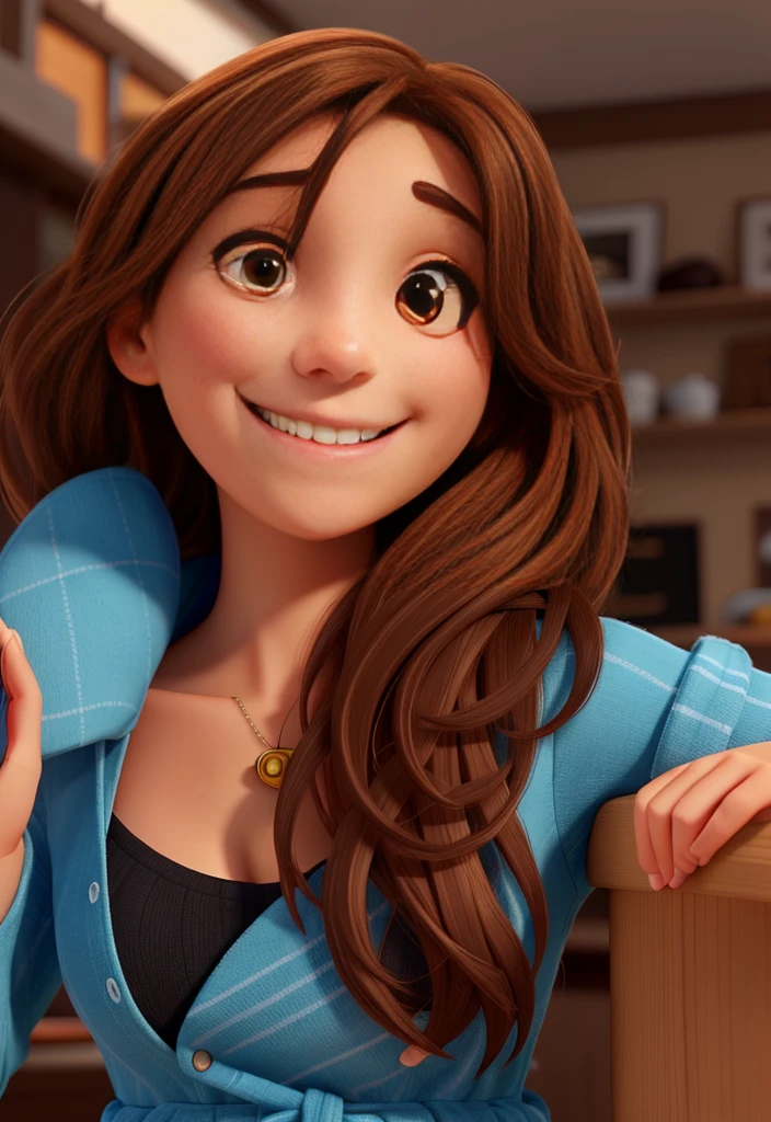 Happy woman smiling, light brown hair, light brown eyes, 