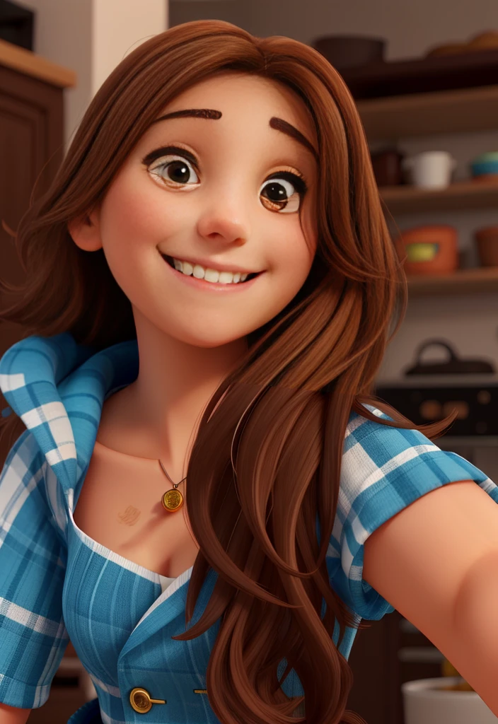 Happy woman smiling, light brown hair, light brown eyes,