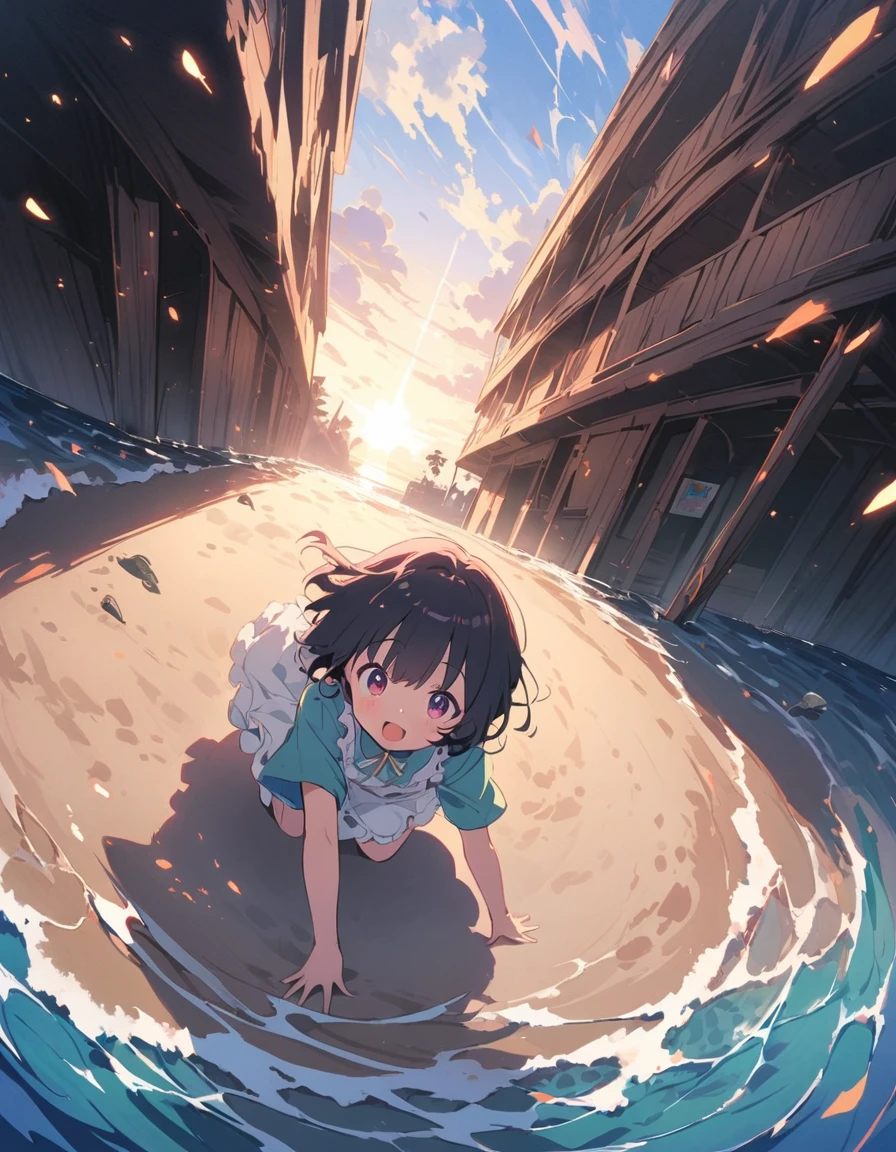 (masterpiece),(Highest quality), shape, ((oyster:2)), Pink wavy hair, Long eyelashes, Round eyes, smile, (cherry blossoms:1.2)、(美味しいOceanの幸)、(清浄Ocean域アジワ)、(Warm Beach Background:1.4)、((Ocean:1.8))、Outdoor、Surrealism, Anaglyph, Stereogram, Atmospheric perspective, 8K, 超detailed, Accurate, Highest quality, 超High resolution, Textured skin, Pale maroon frilled dress, (pastel colour) , paper_cut、(Highest quality、masterpiece、High resolution、detailed)、animeスタイル、Flat Style、(Shining Eyes、detailed美しい顔), break,1 Girl、extremely detailed(The Shining), Best lighting, Best Shadow、floating, (High saturation),Dynamic Angle、anime