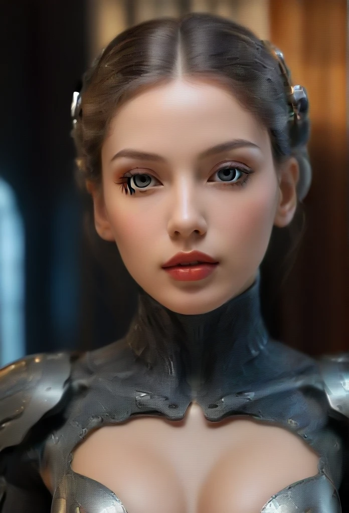 A magnificent cyborg figure in a palace reception, beautiful detailed eyes, beautiful detailed lips, extremely detailed face and skin, long eyelashes, smooth skin, hyper detailed, hyper realistic, soft lighting, spicy, (best quality, 4k, 8k, highres, masterpiece:1.2), ultra-detailed, (realistic, photorealistic, photo-realistic:1.37), HDR, Magnificent Anatomy, the hard parts, (the hard parts:1.12), absurdity, masterpiece