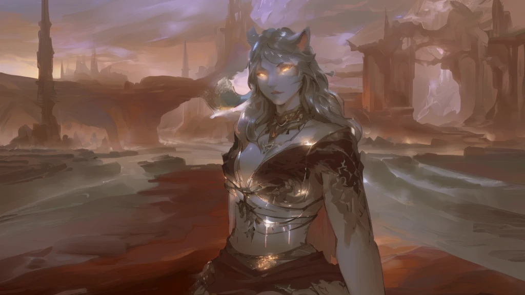 a beautiful catgirl anthro, ffxiv heavensward landscape, detailed fantasy character, dramatic lighting, rich colors, cinematic composition, concept art, digital painting, (best quality,4k,8k,highres,masterpiece:1.2),ultra-detailed,(realistic,photorealistic,photo-realistic:1.37),dynamic pose,intricate details,exquisite textures,vibrant colors,dramatic shadows,glowing eyes,detailed facial features,flowing hair,elegant dress,detailed jewelry,mysterious atmosphere,fantastical setting