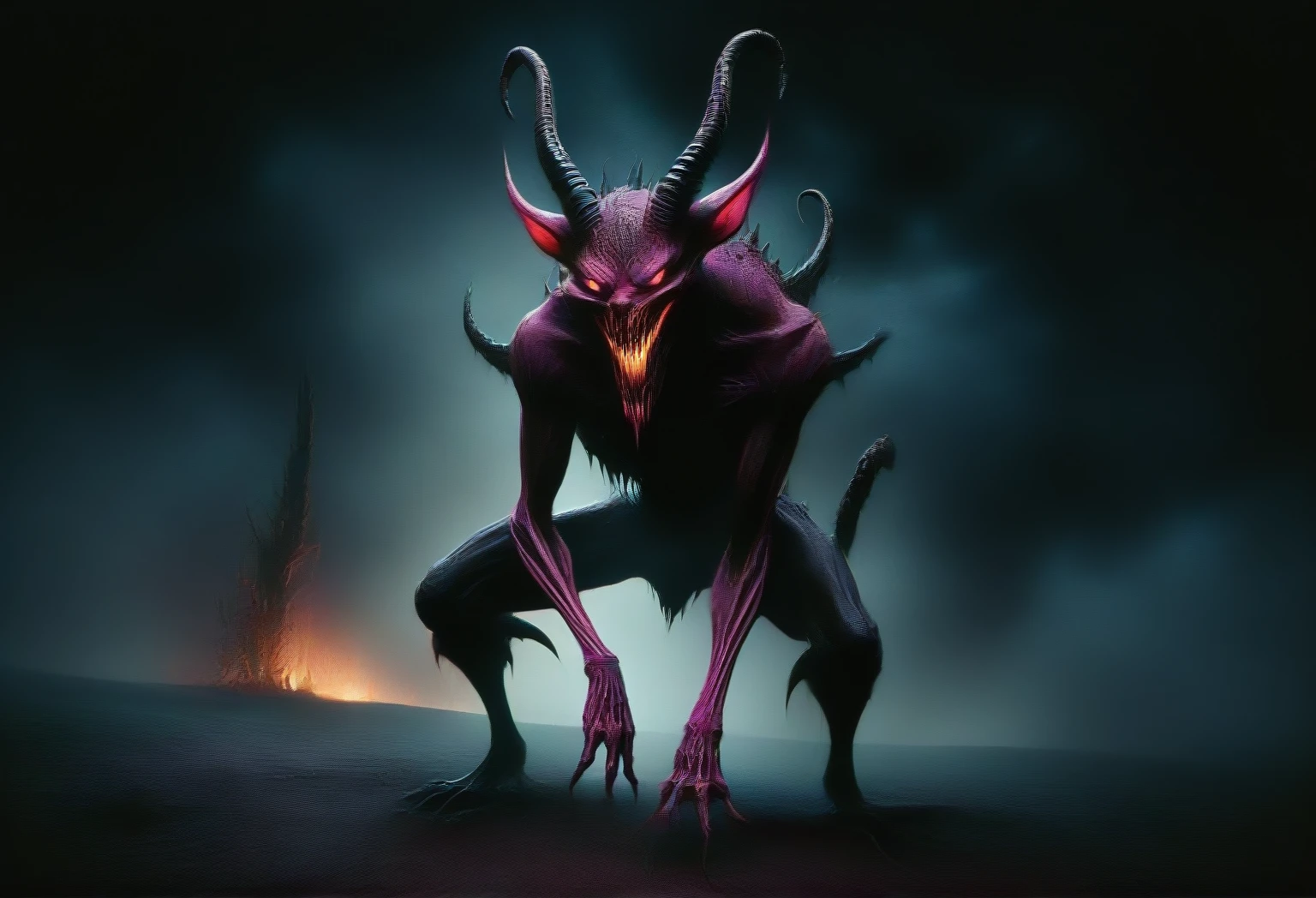 demônio demoníaco com chifres e LnF rosto brilhante em frente a LnFa fogueira, fit male demon with white horns, demonic creature, demonic monster, in style the seated demon, demon lord, doom demon, satan in hell, LnF, LnFa criatura parecida com LnF demônio, LnF, LnFa criatura parecida com LnF demônio, LnF demônio afável entre demônios, ruler of the demons, madness creature