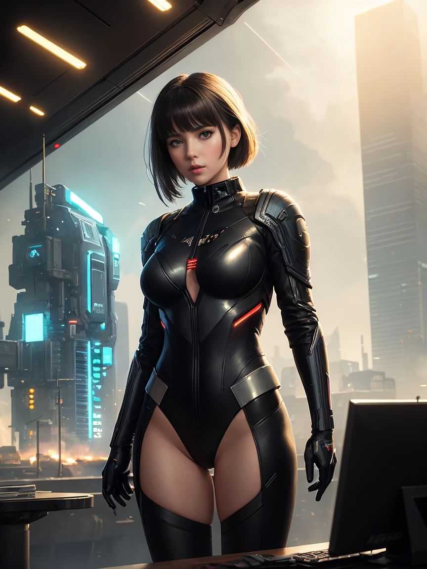 pоster, gIRL ANIME_ Perfect Face, Pretty Features, Spaceship Interior, Wadim Kashin, James Gurney, INK, Splash Art", Royo, Sharp Focus, Emitting Diodes, Smoke, Artillery, Sparks, Racks, SYSTEM Unit, Motherboard, by Pascal Blanche Rutkowski Repin Artstation Hyperrealism Painting Concept ART of Detailed Character Design Matte Painting, 4K Resolution Blade Runner, Mysterious