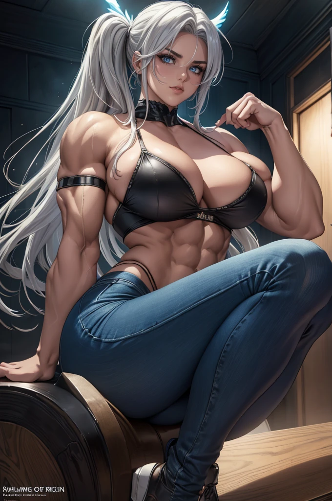 arafed female angel with wings sitting on a ledge, bodybuilder superhero bikini, muscular warrior women, inspired by Ryan Barger, inspired by Tyler Edlin, she - hulk, she hulk, by Zoltan Boros, muscular female druid, epic angle and pose, muscular girl, bikini-armor, muscular sweat lara croft, mark brooks detailed,(masterpiece, best quality, ultra-detailed, best shadow), (detailed background, dark fantasy), high contrast, (best illumination, an extremely delicate and beautiful), ((cinematic light)), colorful, hyper detail, dramatic light, intricate details, (1girl, solo,white hair, sharp face,low twintails, blue eyes, hair between eyes, dynamic angle, (beautiful detailed face, jeans), ), (lemons splatter), depth of field, black light particles,jitian,Busty muscular super strong asian woman, strong biceps, strong abs, huge breasts, hyper muscular bodybuilder, scary, emposing, white hair and blue eyes,(masterpiece, best quality, ultra-detailed, highres, best illustration), 1girl,cowboy shot of beautiful xyzkefla super saiyan, green hair, green eyes, spiked hair, energy, (torn clothes), jewelry, aura, leggings, red clothing, detailed, sharp focus, dramatic, cinematic lighting, bodybuilder,(Imagem 8k, .RAW:1.2),best quality, Ultra high resolution,Impressive angles,(Respingo de detalhe cintilante), (illustration), 1 Homem, Saltando, Muscle, suar, sexy, Sem roupa, pacote de seis, Perfect appearance, cabelos ondulados, (detailed sky), lua, High level, detalhe, (master part, best quality, detalhe extremo CG Unity wallpaper 8k, master part, best quality, Detalhes especiais),