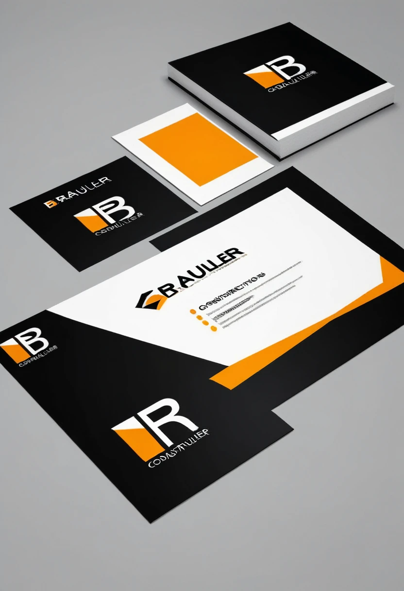 Create a minimalist logo for Brauler Constructions that incorporates the colors orange, White, black and yellow. The design must reflect the elegance and modernity of the construction company, using simple and clean shapes. Ensure the name 'Brauler Constructions' is legible and stands out in the design. The logo must convey professionalism and confidence to potential clients.