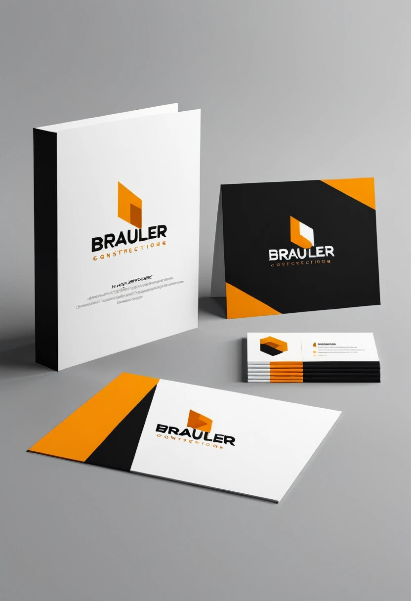 Create a minimalist logo for Brauler Constructions that incorporates the colors orange, White, black and yellow. The design must reflect the elegance and modernity of the construction company, using simple and clean shapes. Ensure the name 'Brauler Constructions' is legible and stands out in the design. The logo must convey professionalism and confidence to potential clients.
