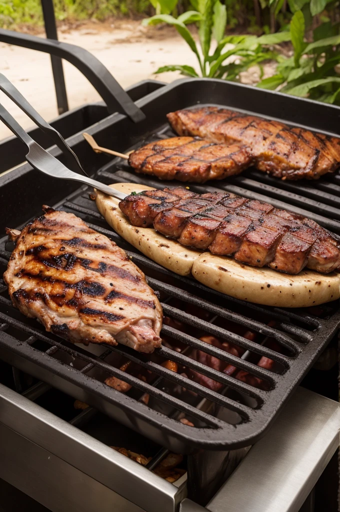 Jaguar grilling Açu alligator meat in the Amazon