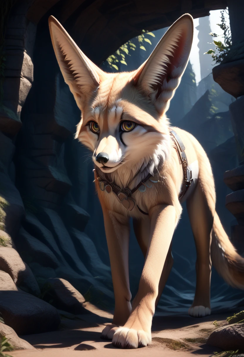 (score_9, score_8_up:1.1), score_7_ up, highly detailed, realistic, photorealistic, zPDXL, (1 girl,) slender, , furry girl, Zara is a fennec fox girl with a slender and graceful build. Her fur is short and sandy brown, helping her blend into desert environments. Her most striking feature is her oversized ears, which are covered in soft, warm fur and have a delicate, almost translucent quality to them. Her eyes are a vibrant green, and her tail is long and fluffy, with a black tip. , she wield medieval fantasy weapon, Staff of Magnus - Legendary staff rumored to contain fragments of Magnus himself, bestowing incredible magical abilities upon its wielder. , weapon, holding weapon, dynamic pose, thinking, detialed background
, masterpeice, detailed, intricated details, 8k, ultraclear , wide angle, detailed scene, detailed faces, perfect quality, tranding on artstation, incredible details , Painstaking Attention To Details ,