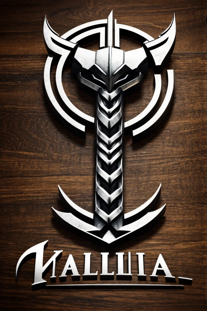 An animated logo for a restaurant that has the entrance to Valhalla and Thor's hammer in a corner with gold tones, black and blue