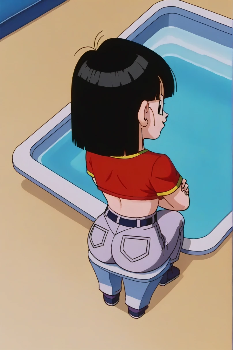 fountain_cheered up, score_9, score_8_above, score_7_above, cheered up screencap,8k, absurd resolution,
Pan \(Dragon Ball\), 1 girl, Alone, looking at the viewer, short hair, hits, black fur, session, whole body, black eyes, denim, orange scarf, retro artStyle, female , v shaped eyebrows, from below, rock, diaphragm, clavicle, 1990s \(Style\), naked, sexy body, ass medium, tits medium, sexy ass, medium breasts, happy, medium breasts
