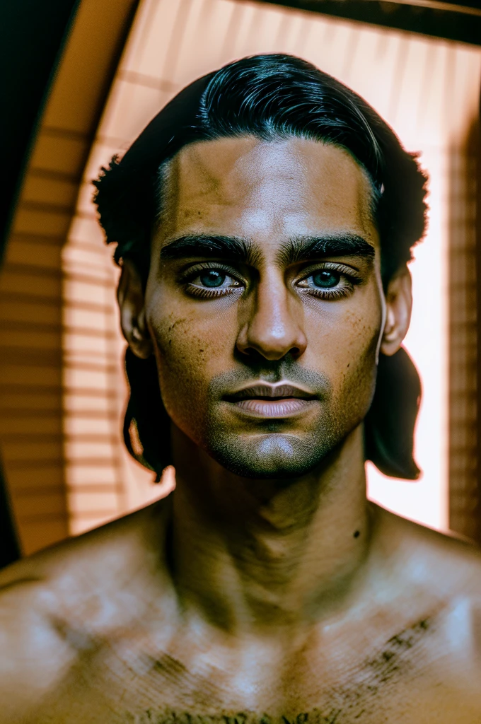 a woman in a man in a room dating (best qualityer,4K,8K,high resolution,work of art:1.2),ultra detali,(realisitic,photorealisitic,photo-realisitic:1.37),detailedeyes,Detailed lips,extreme detailed face, intense expression,chiaroscuro lighting,temperamental atmosphere,dramatic shadows,rich colors,cinematic,portraite