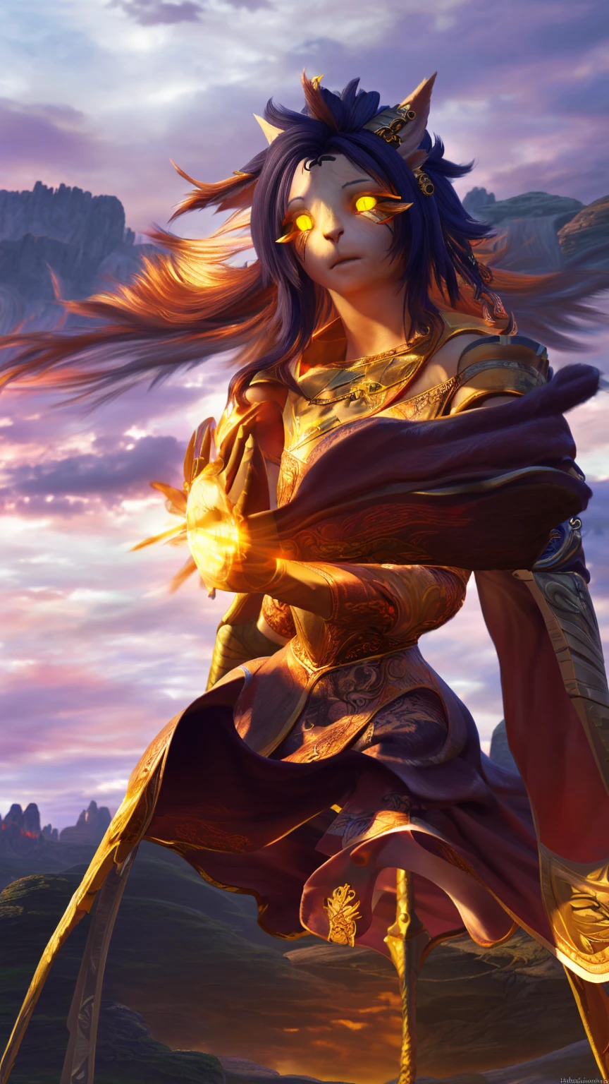 a beautiful catgirl anthro, ffxiv heavensward landscape, detailed fantasy character, dramatic lighting, rich colors, cinematic composition, concept art, digital painting, (best quality,4k,8k,highres,masterpiece:1.2),ultra-detailed,(realistic,photorealistic,photo-realistic:1.37),dynamic pose,intricate details,exquisite textures,vibrant colors,dramatic shadows,glowing eyes,detailed facial features,flowing hair,elegant dress,detailed jewelry,mysterious atmosphere,fantastical setting
