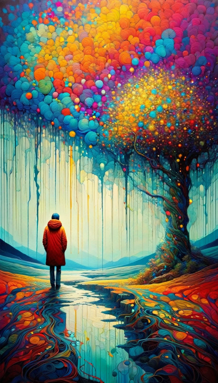 loneliness(art inspired by by Mike del Mundo, vivid colors, intricate details). oil painting)