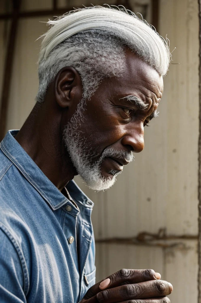 I want you to make an image of an old dark-skinned man with white hair without a sweater who in his hand has a scrape that his profile is facing and that the scrape is from Panama and who is extending his hand as if he wanted to give it to me.