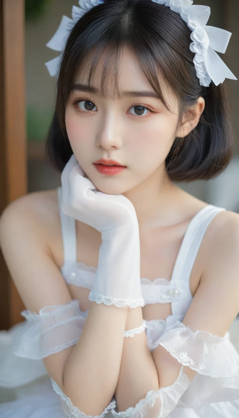 8K, Ultra-high resolution, Highest quality, masterpiece, 三分割法によるphotograph,Surreal, photograph, 1 Girl, (16 years old:1.3), pretty girl, Cute face, Beautiful eyes in every detail, 細かくdetailedに,masterpiece,One Girl:1.2, Japan Female Announcer, whole body,glaring,Black Hair,Bob with bangs,A city near the future,cyber punk,(Highest quality, 8K, masterpiece, Best image quality, Ultra HD, Delicate and smooth skin, Realistic Skin, Perfect and beautiful face ,完璧でCute face, Skin with attention to detail, Perfect limbs、Narrow waist、Thin legs)、Browsing Caution、Sulky face、(A fusion of Lolita fashion and maid outfits),Beautiful leg line beauty,Looking at the audience、beauty,Long neck、(((Ideal body type))),A cup small breasts :2,、Portraiture:2、Perfect Anatomy、鮮明なdetailed、detailed、Surreal、Light and shadow,Strong light