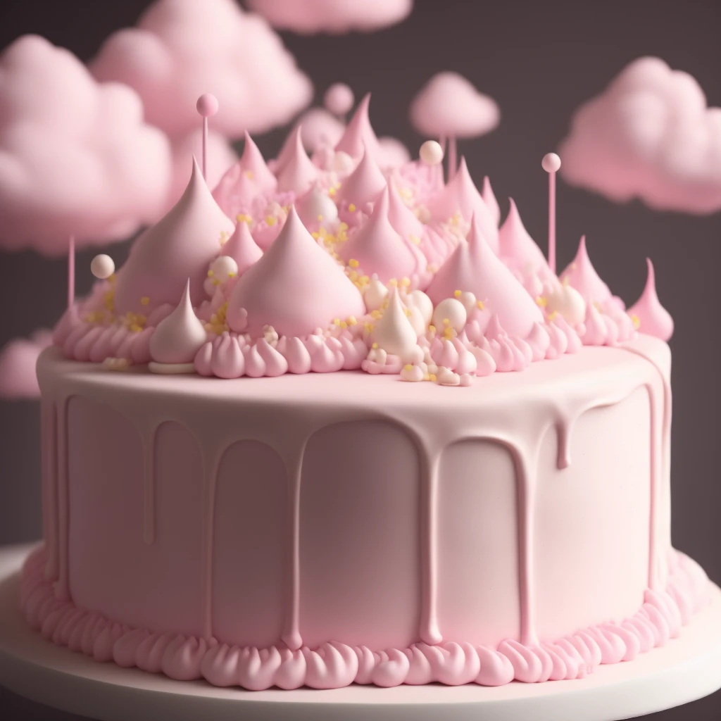 ((ultra detailed pink CAKE cream))(pink there、white、yellow、viola)、Cozy pastries、Lighting Particles、Dynamic light effects、Futuristic and incredibly detailed、Hyper-resolution, work of art, ultra-resolution, 16K (back ground rgd effects cloud)