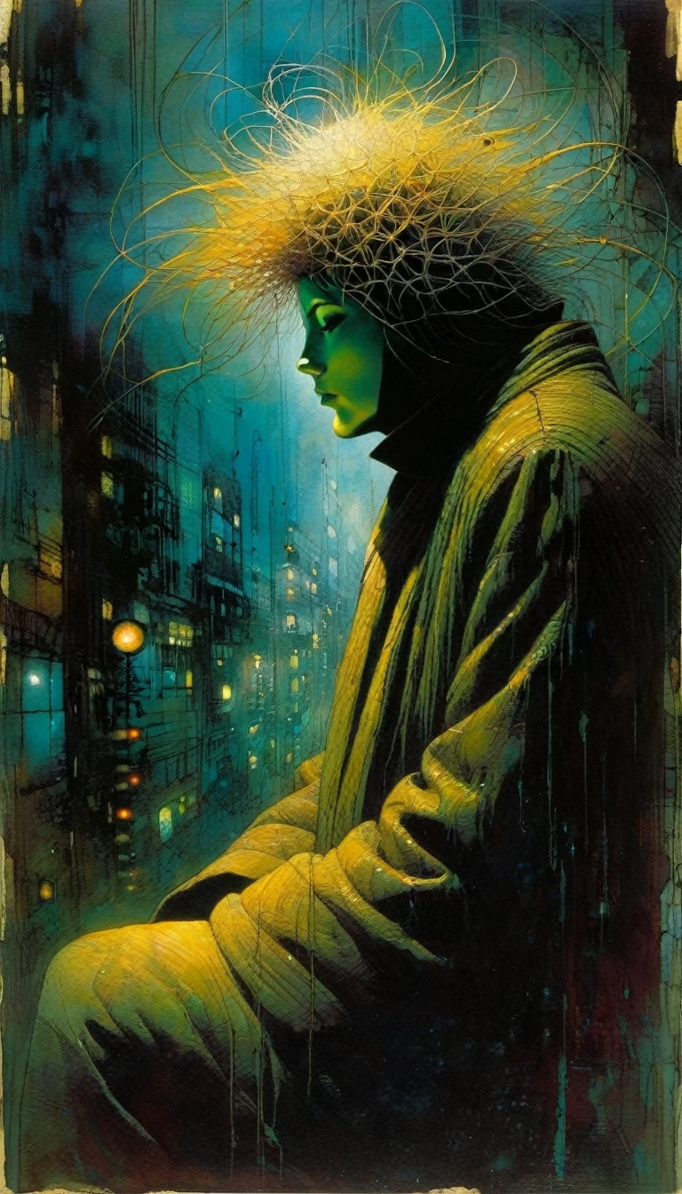 loneliness (art inspired by Dave Mckean and Bill Sienkiewicz, intricate details, oil painted )