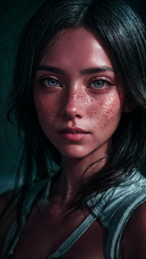 An exquisite portrait of 1 albino woman with deep skin, a photograph captured in stunning 8k resolution and raw format to preserve the highest quality of details. The beauty of women is undeniable, her face commanding the frame in a close-up that reveals the intricate details of her eyes. She wears a dress that complements her radiant skin, and her eyes are portrayed with meticulous attention to detail, showing a captivating depth within. The photograph is taken with a lens that emphasizes the challenge of your gaze, and the backdrop is a dark studio environment that brings out the soft colors of the scene. Lighting and shadows are expertly crafted to highlight the richness of her albino skin tone and the subtle nuances of her features... with its distinct shadow, adds a touch of warmth and contrast against your skin. The interior ambiance adds a sense of intimidation, while the freckles on your skin tell their own story. The overall composition captures its essence with traditions and grace, creating a portrait that is a celebration of your heritage and beauty. Photography by challenge512, using the best shadow and lighting techniques, to create a mesmerizing portrait that transcends the visual, ultra-realistic image, perfect symmetry, vibrant and clear, dynamic view, high level of detail and definition, 1200 PPI - Photographic resolution with greater color realism, hyperrealisti, high fidelity,  cinematic.
