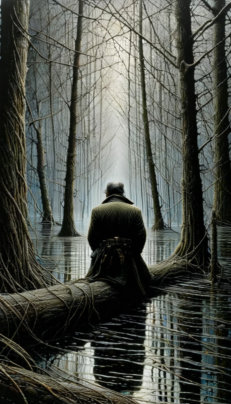 loneliness (art inspired by Tim bradstreet, intricate details, oil painted )