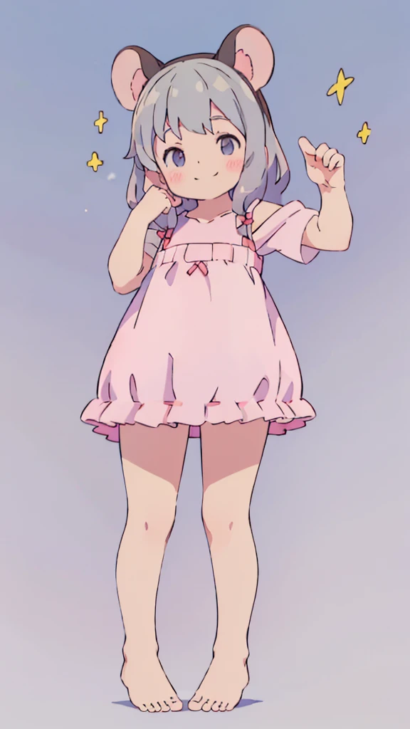 ((masterpiece))((Highest quality))Mouse Ears、girl、smile、blush、Flat Chest、Are thin、、low length、Gray Hair、blush、Are standing、Whole body image、Even your toes are visible、Eye level on face、front、No background、Mouse pose、真frontのアングル