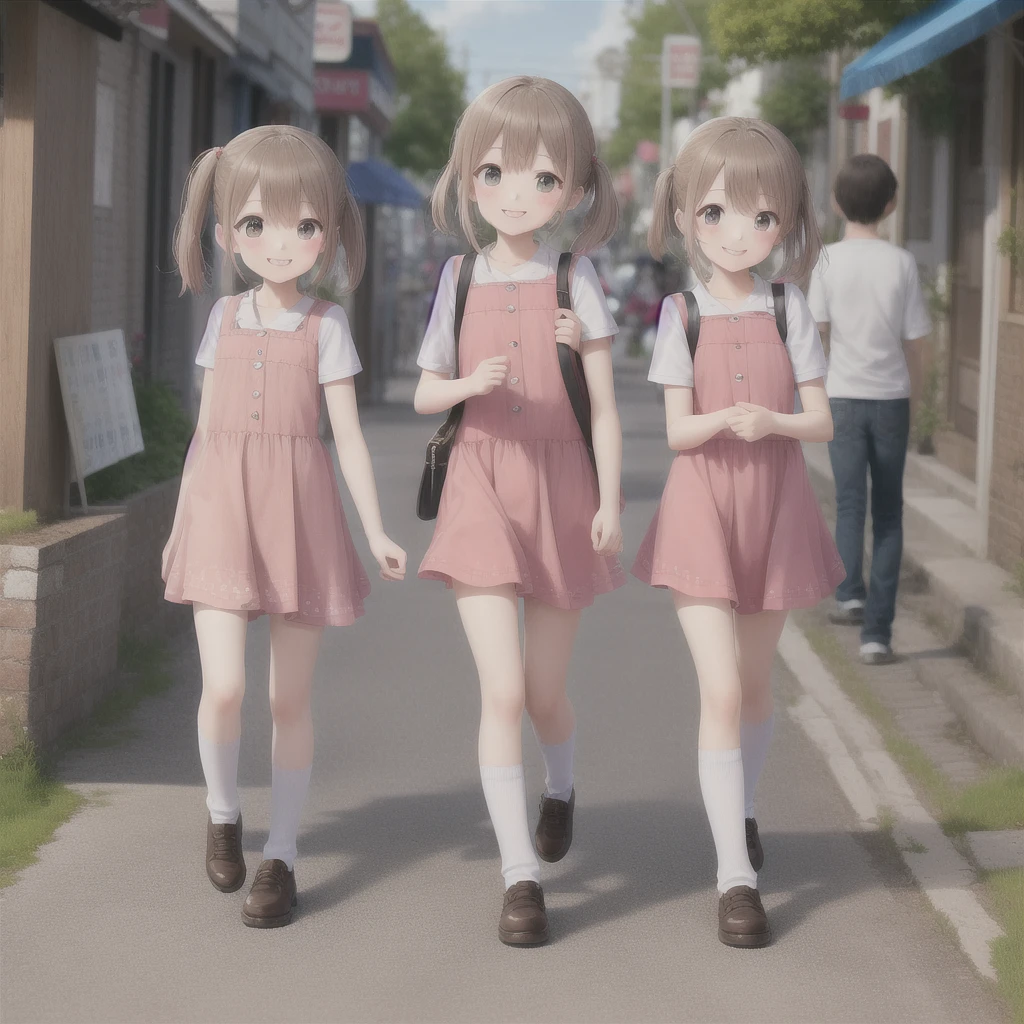 cute walking in the street of a small town, smile, masterpiece, 4k, sharp focus,