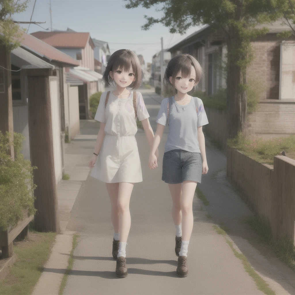 cute walking in the street of a small town, smile, masterpiece, 4k, sharp focus,
