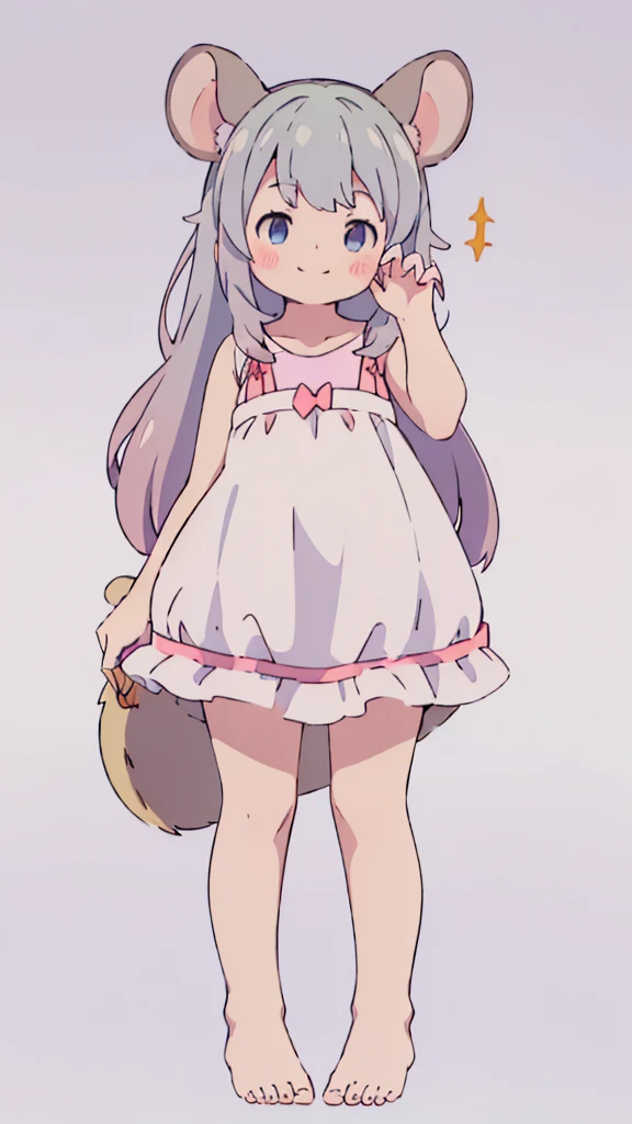 ((masterpiece))((Highest quality))Mouse Ears、girl、smile、blush、Flat Chest、Are thin、、low length、Gray Hair、blush、Are standing、Whole body image、Even your toes are visible、Eye level on face、front、No background、Mouse pose、真frontのアングル