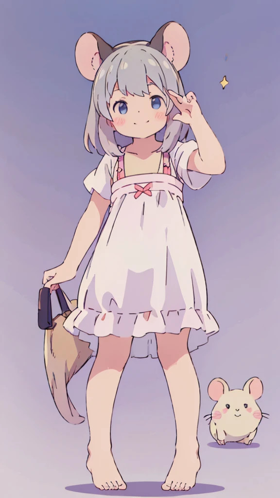 ((masterpiece))((Highest quality))Mouse Ears、girl、smile、blush、Flat Chest、Are thin、、low length、Gray Hair、blush、Are standing、Whole body image、Even your toes are visible、Eye level on face、front、No background、Mouse pose、真frontのアングル