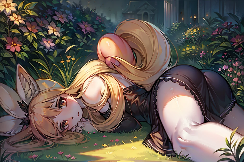 An gothic Fluttershy ，Beautiful garden，Peach 