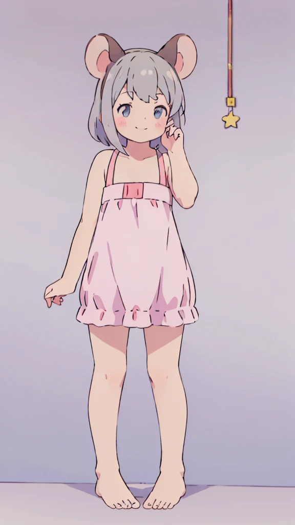 ((masterpiece))((Highest quality))Mouse Ears、girl、smile、blush、Flat Chest、Are thin、、low length、Gray Hair、blush、Are standing、Whole body image、Even your toes are visible、Eye level on face、front、No background、Mouse pose、真frontのアングル