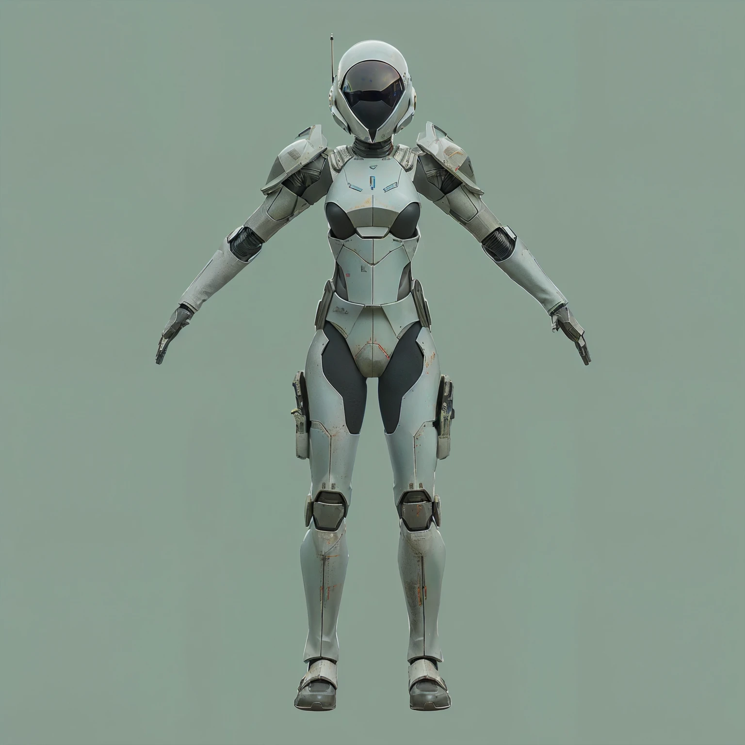 arafed female robot with a gun in her hand, in white futuristic armor, sci - fi character, sci - fi suit, sci-fi android female, scifi character, sci-fi soldier, futuristic spacesuit, science fiction suit, sci fi female character, clothed in sci-fi military armor, science fiction space suit, sci-fi armor