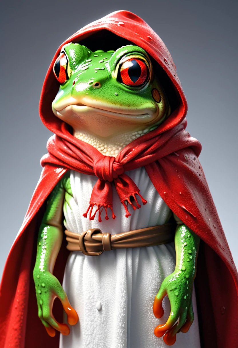 Cool frog, frog with bath towel, freshly bathed, simple background, red bandana, wet, brave, cape, best quality, super detailed, ultra high resolution