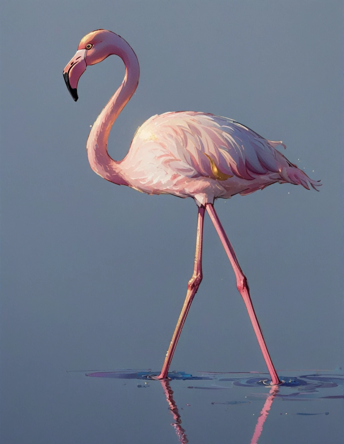 flamingo, with gold star on the right side of the chest, Disney  style, chibi, whole body, cute, smiling, swirly vibrant colors, detailded,  